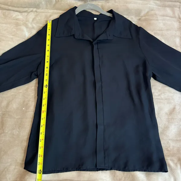 Solid Black Long Sleeve Button Up Shirt Size Large - Image 7