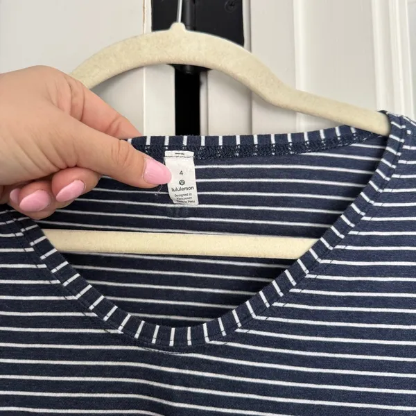 Lululemon navy blue‎ white stripe long sleeve top - Image 2