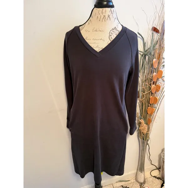 Athleta Seasoft‎ Dress Black Long Sleeve V Neck Pockets Size S - Image 2