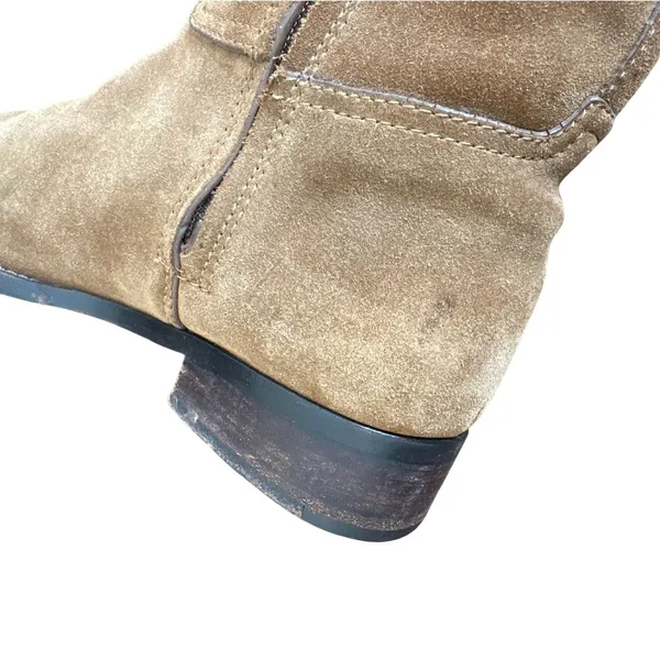 Tory Burch Wembley Suede Riding Boots Tan Tobacco Brown Gold Logo Size 8 - Image 12