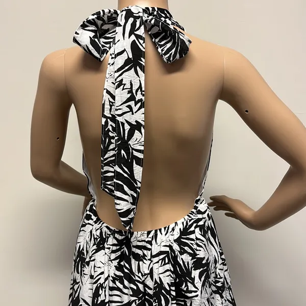Lulus Black & White Plunging V Neck Halter Ruffled Tier Maxi Long Dress size S - Image 6