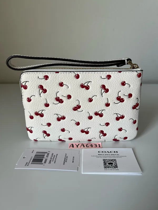Coach Corner Zip Wristlet With Cherry Print - Image 2