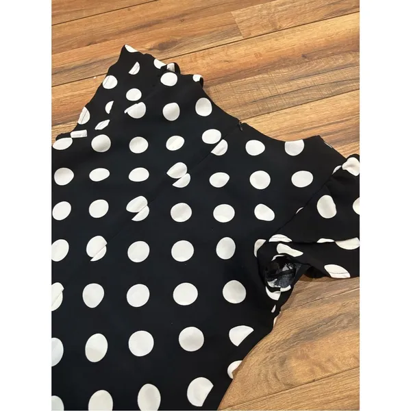 Black White Polka Dot Ruffle Hem Dress Size Medium Retro Chic Mini Dress M - Image 3