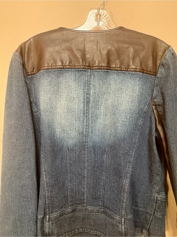 Style & Co XL Denim Blazer Faux Leather Equestrian Double Breasted Y2K Jacket - Image 2