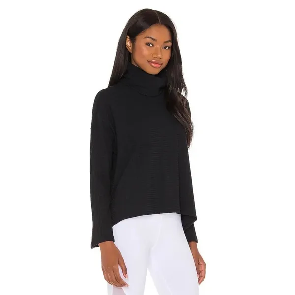 Free People Movement Black Ribbed Turtleneck Boxy Top Womens Small - Image 3