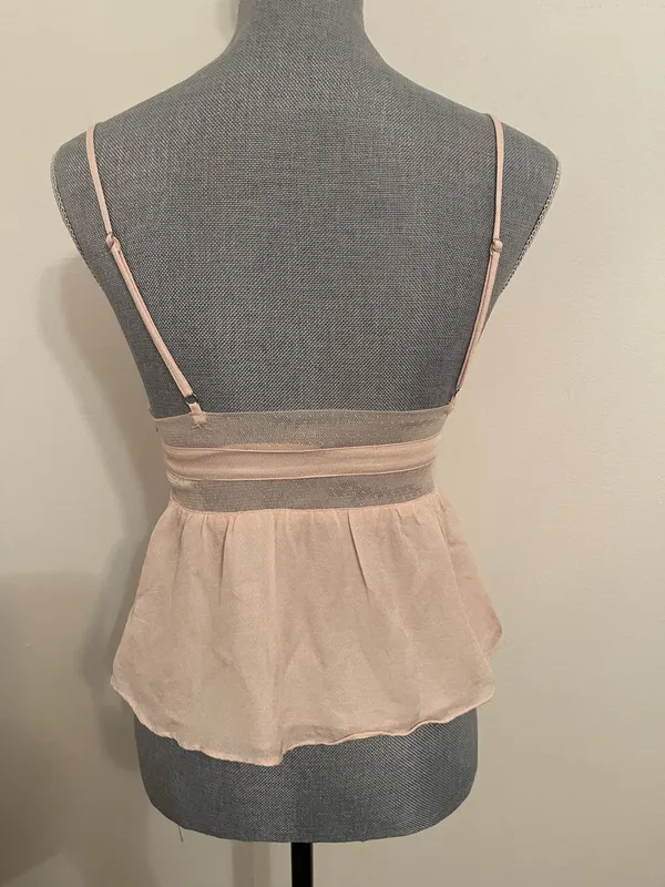 Delicate Peach Mesh Bralette Peplum Top . Size S Pink - Image 4