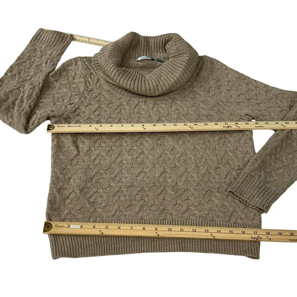 Willow Bay Cowl Neck Cable Knit Sweater Women's L Beige - Image 6