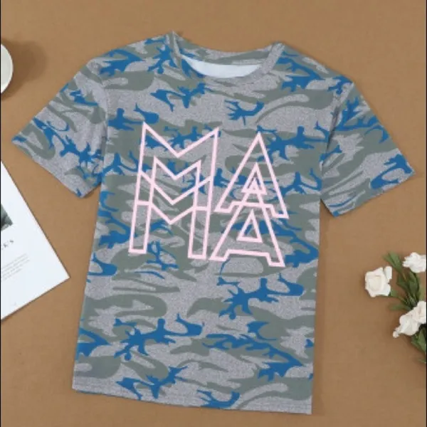 Camo MAMA Graphic Tee Pink Outline Mom Shirt NWT - Image 3