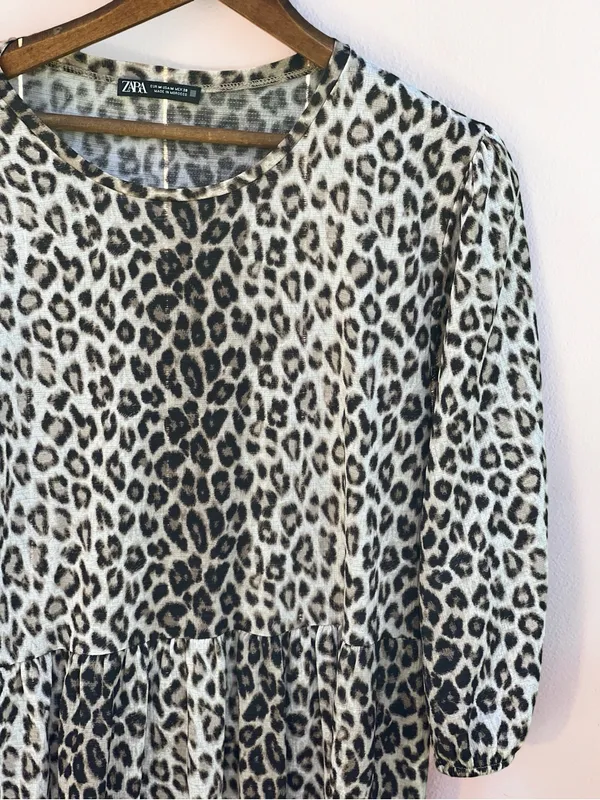Zara Leopard Print Tiered Midi Dress Women’s Size M - Image 7