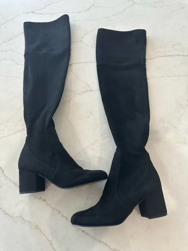 Sam Edelman Women’s Black Knee High Block Heel Boots Classic Suede - Image 2