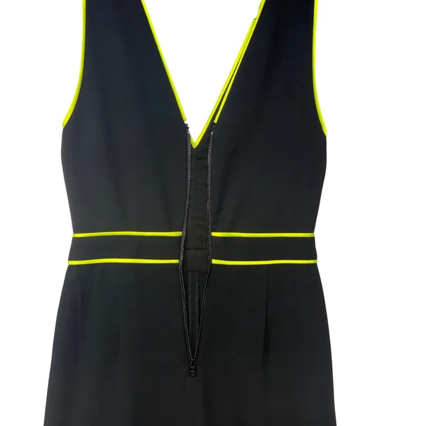 Alice + Olivia Black Neon Yellow‎ Piping V-Neck Sleeveless Jumpsuit Size 4 - Image 11