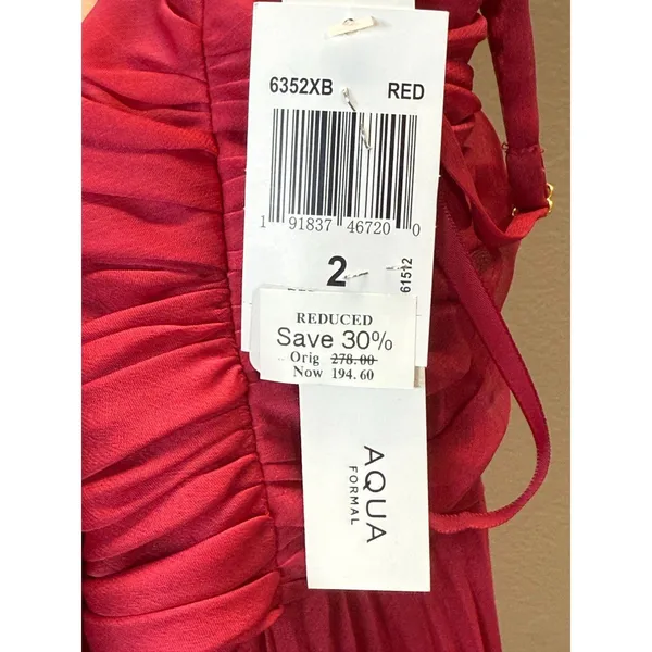 AQUA Formal Gown Womens 2 Red Pleated Ruched Sweetheart Maxi Dress Evening - Image 7