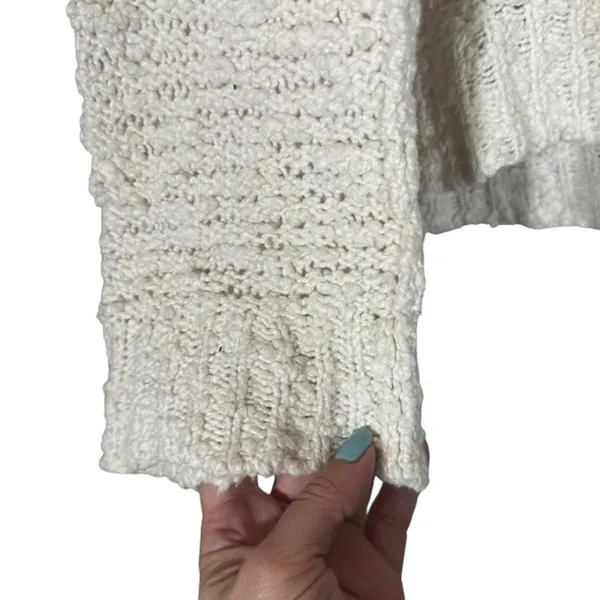 Free People White Long Sleeve Cotton Blend V-Neck Knit Sweater Women Sz M - Image 4