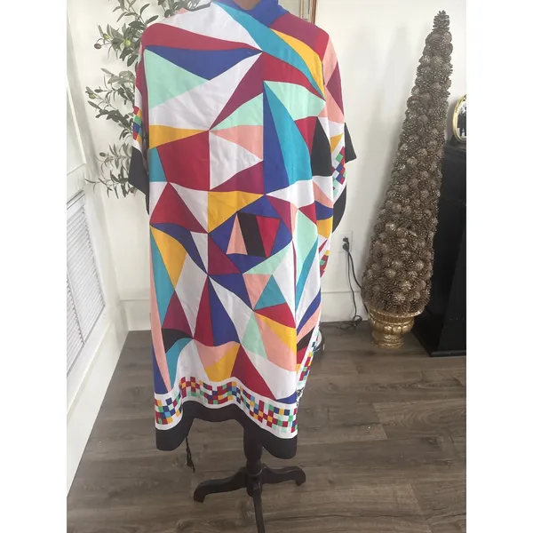Jessica McClintock Geometric Abstract Kimono Wrap Multi Color Tassel OS - Image 4