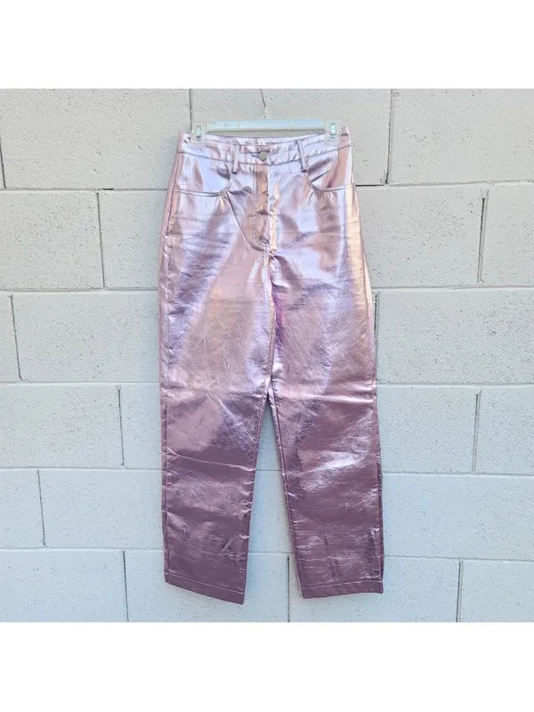 12th Tribe Aimmia Metallic Pink Straight Leg Pants - Image 2