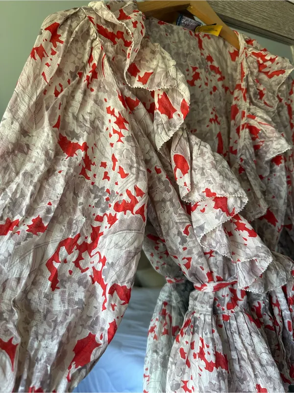 Polo Ralph Lauren Orange And Ivory Floral Ruffle Wrap Blouse Size Small - Image 2