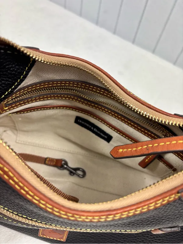 Dooney & Bourke Black with Brown Trim Pebble Leather Shoulder Bag - Image 6