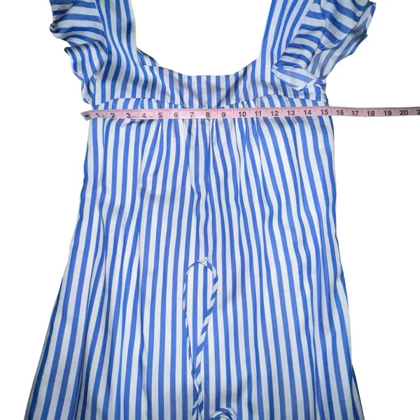 Draper James‎ RSVP Blue White Striped Tiered Ruffle Sleeve Midi Dress Medium - Image 5