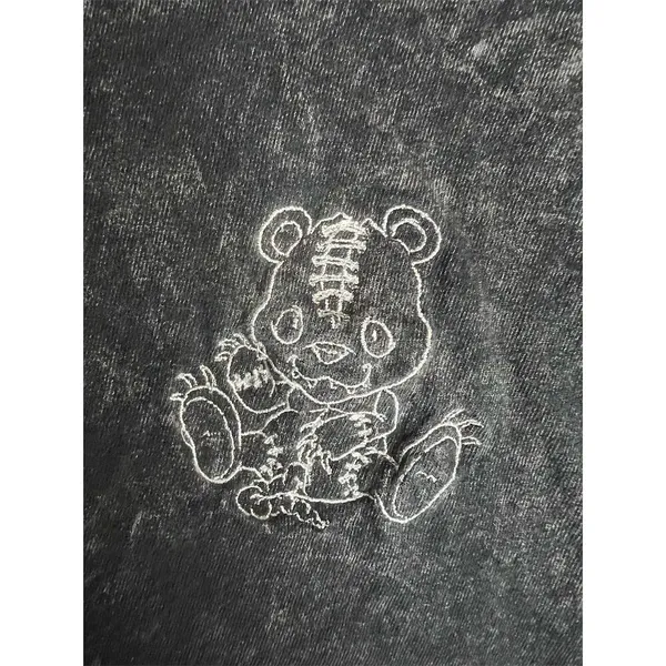 Philcos Unisex L Gray Acid Wash T-Shirt Stitched Bear Graphic Vintage - Image 5