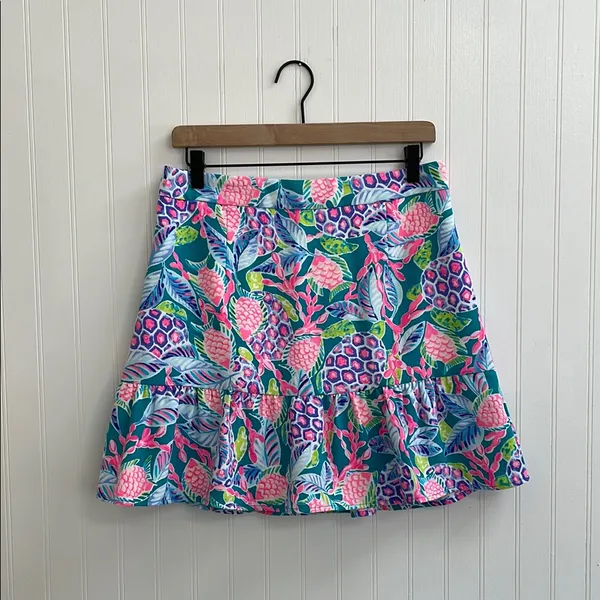 LILLY PULITZER Debbie Skirt in Maldives Green Turtle Wave Size 8 *FLAW/ALTERED - Image 2