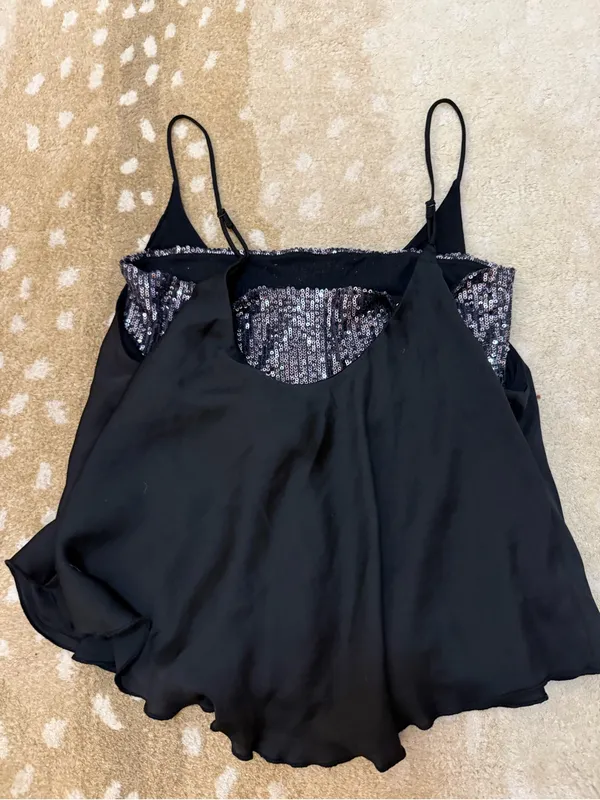Free People Turn It On Cami Black Sequin Layered Tank Top Size M OB1064843 - Image 4