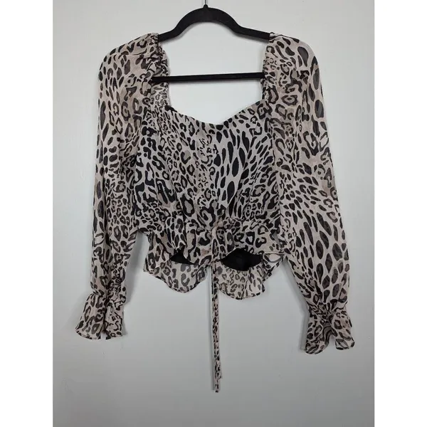 Bar III animal print metallic striped ruched crop top Medium - Image 2