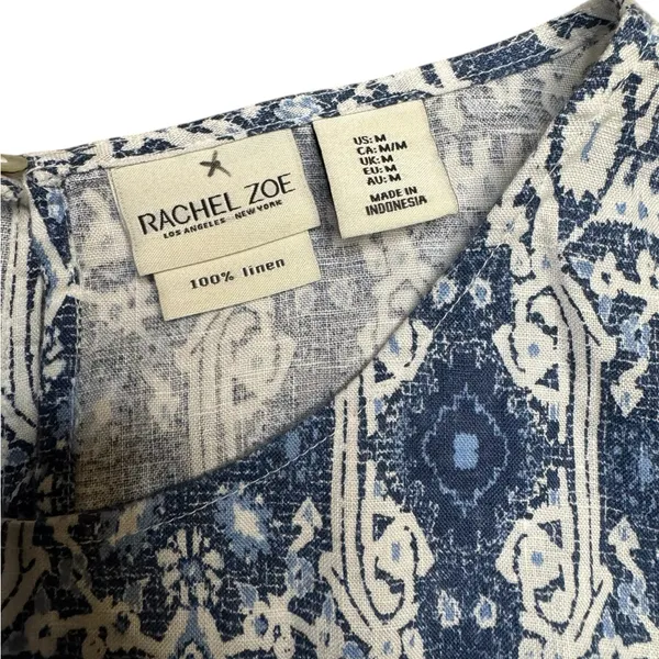 🌿✨ Rachel Zoe 100% Linen Blue Boho Print Sleeveless Dress M ✨🌿‎ - Image 5