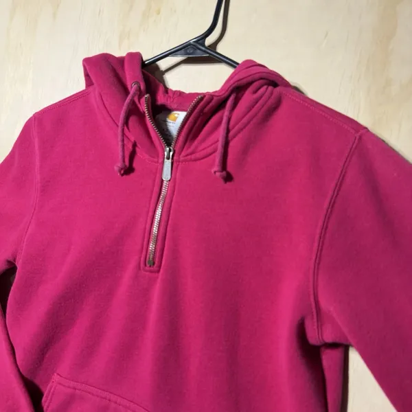 Carhartt Women’s XS Pink Quarter Zip Hoodie Sweatshirt Fleece Workwear Pullover - Image 3