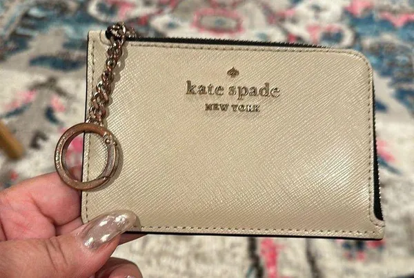 KATE SPADE BLACK BEIGE COIN KEY RING ID WALLET - Image 4