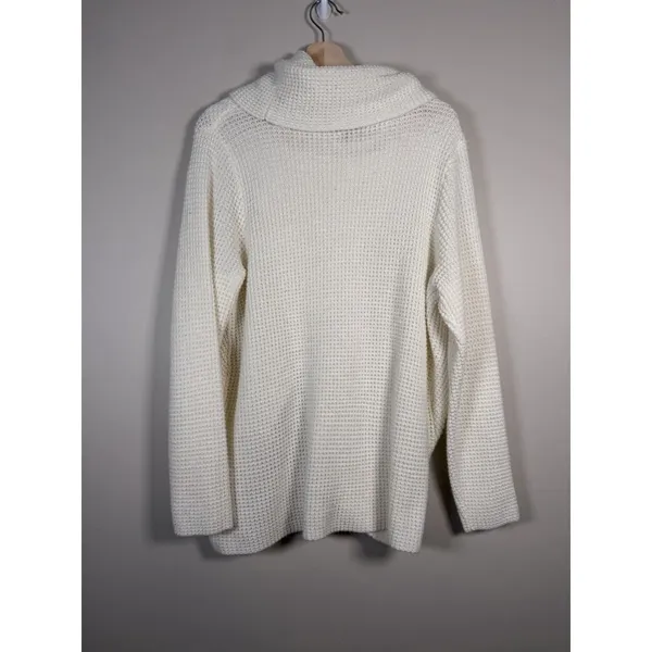 Kate and Sam Overlap Sweater Women’s L Ivory Cowl Neck Waffle Knit Cape Split‎ - Image 4
