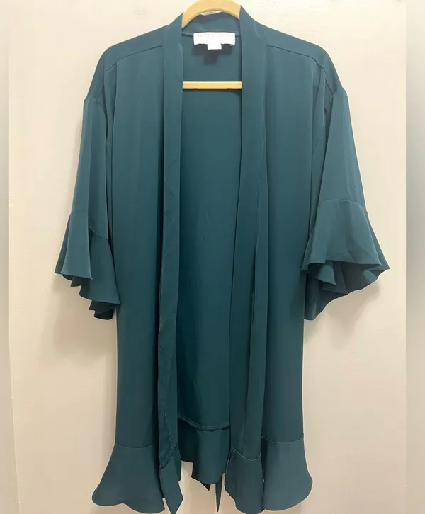 Birdy Grey Robe Dress Ruffle Detail Waist Tie Emerald Green Size M / L - Image 4