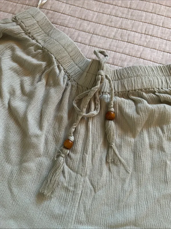 Anthropologie Salty lemon sea sage green pull on wide leg sheer beach boho pants L - Image 4