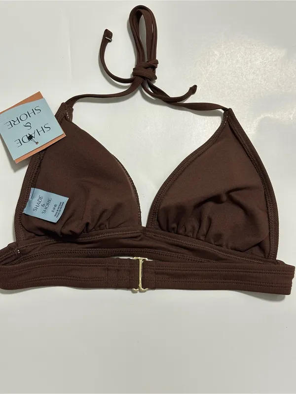 Shade & Shore Brown Ribbed Halter Bikini Top - Image 4