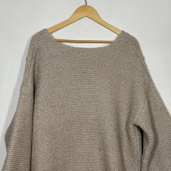 Pink Lily Knit Cardigan Sweater Womens Large‎ Tan V-Neck Drop Shoulder Preppy - Image 5