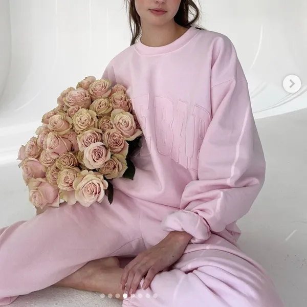 The Bar | SOLD OUT‎ Varsity Crewneck Cotton Sweatshirt in Blush / Pink - Image 4