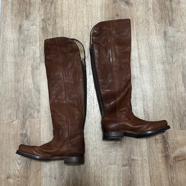 Frye | Women's Melissa Over The Knee Brown Cognac Riding Leather Boots, 7B - Image 4