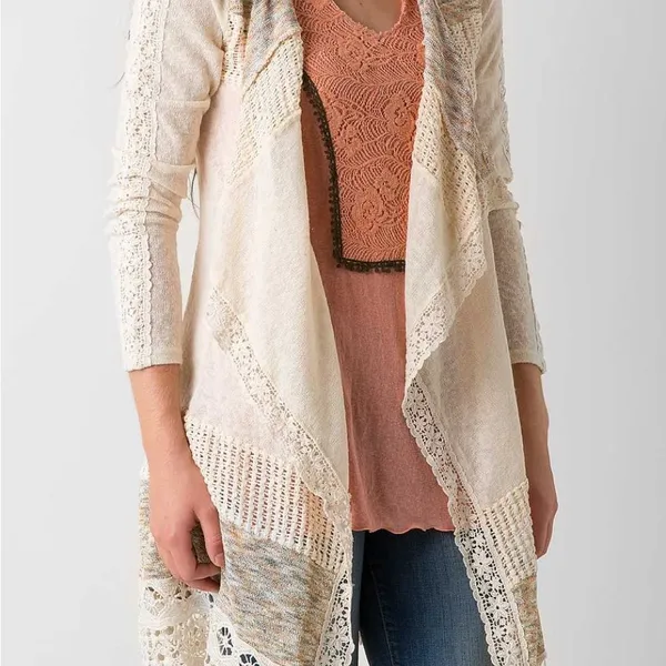 Miss Me Pointelle & Crochet Hooded Cardigan Sweater Medium NWT - Image 11