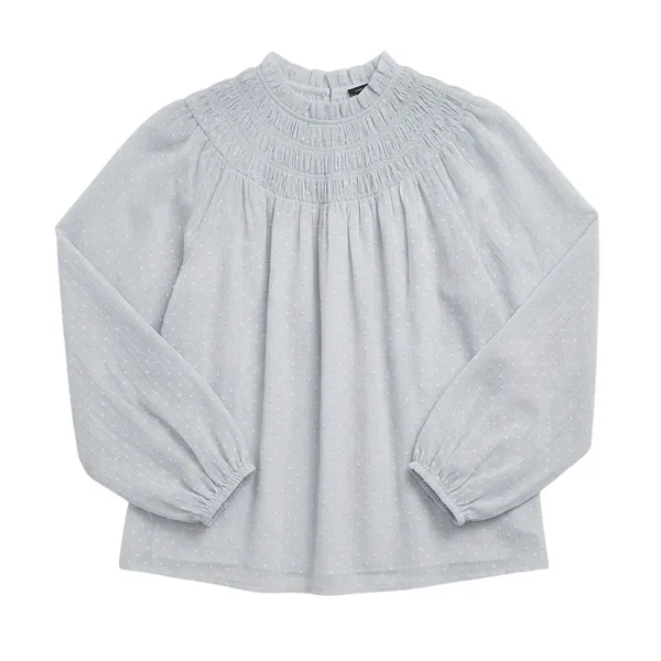 Ann Taylor Light Grey Smock Swiss Dot Top Blouse Size Medium - Image 8