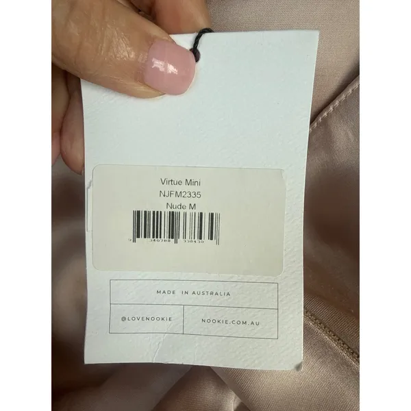 NWT Nookie Virtue Strapless Mini Dress Nude Medium Satin‎ Bodycon - Image 6