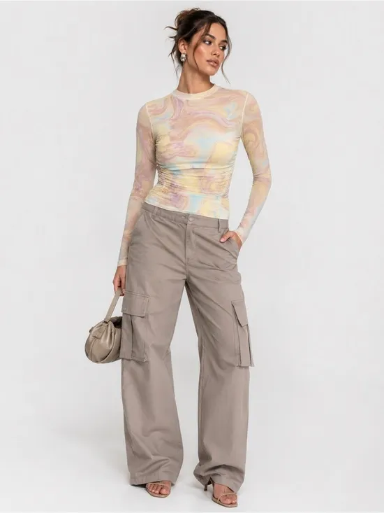 Revolve Anthropologie LONG SLEEVE RUCHED MESH TOP IN SKY MARBLE - Image 6