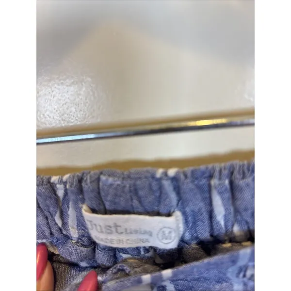 Just Living Blue/White Striped Linen & Cotton Wide Leg Pant Medium Coastal Beach - Image 2