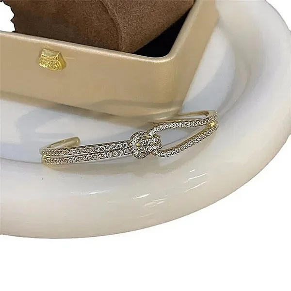 Women's 18k Gold‎ Plated Knot Bling Simulated Diamond Cuff Bracelet, Adjustable - Image 2