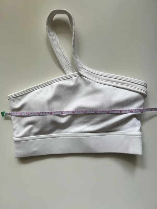 One Shoulder White Ribbed Seamless Crop Top Sculpting Minimalist Athleisure XS/S - Image 6