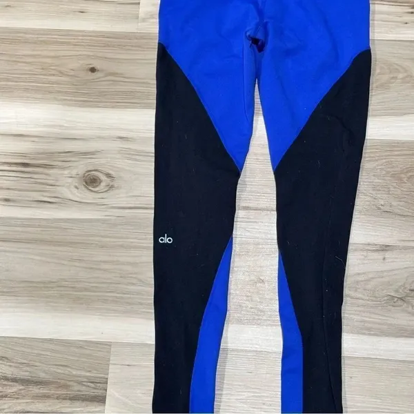 Alo Yoga Illusion 4 Blue Black Colorblock Athletic Leggings Women's Small - Image 6