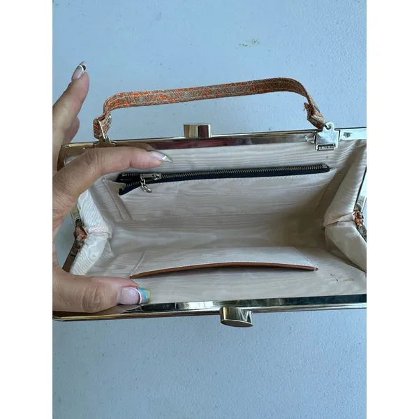 Vintage Japanese Metallic Brocade Tapestry Kiss Lock Clutch Frame Waso Bag Purse - Image 3