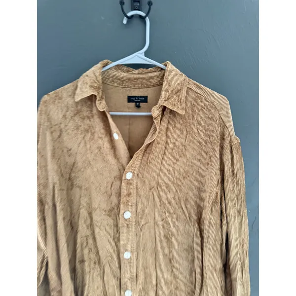 Rag & Bone Womens XS Camel Tan Ribbed Viscose‎ Corduroy Button Down Shirt - Image 3