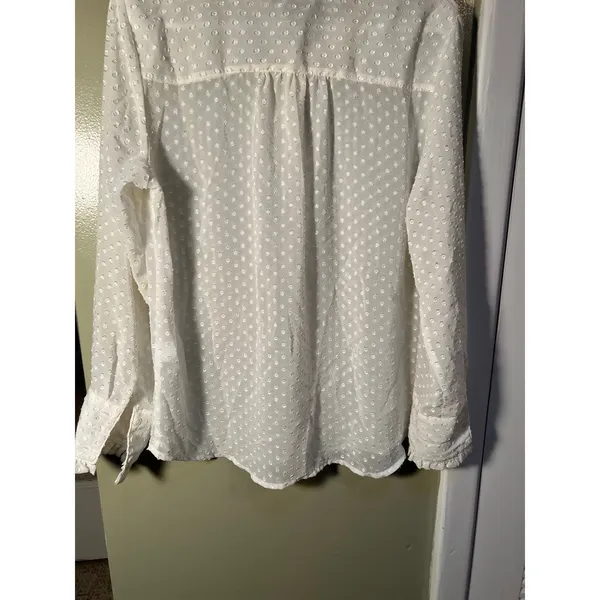 Banana Republic Women's Sz Medium Long Sleeve Drapey Blouse Snow Day White Sheer - Image 11