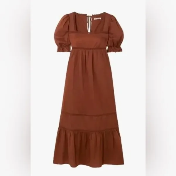 Reformation Bekkah Crocheted Lace Trim Organic Cotton Midi Dress in Cinnamon XS - Image 7