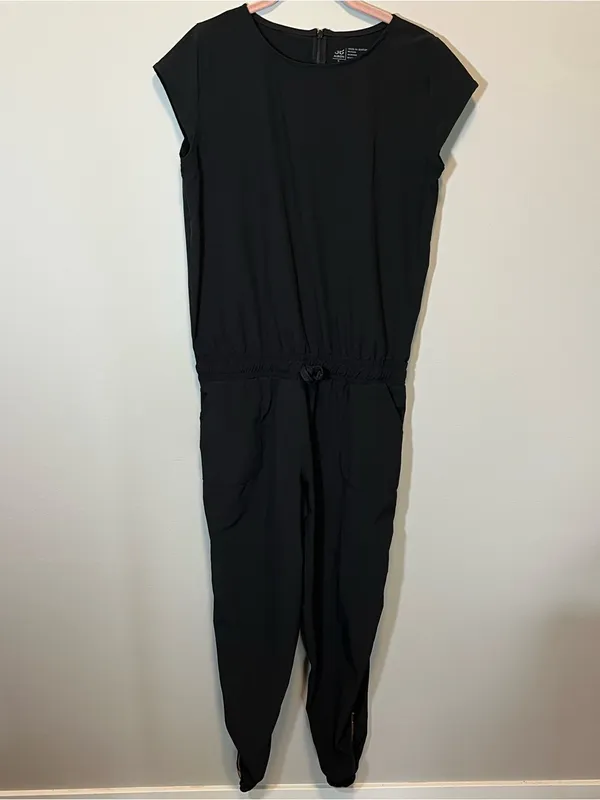 Albion Fit Black‎ Jogger Jumpsuit Travel Lounge Athleisure Pockets Small - Image 2