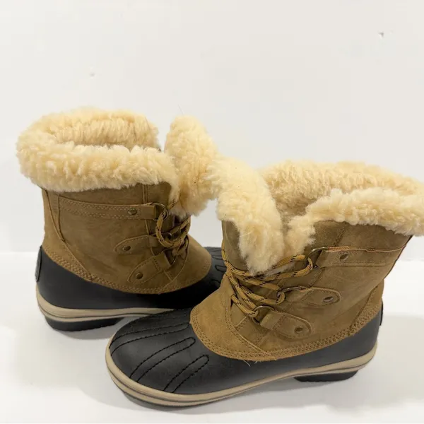 PAWZ Shearling Lined Duck Boots Tan & Black Winter Snow Boots Women’s 6 - Image 2